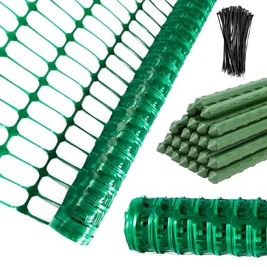 Plastic Fencing Temporary Fence,Snow Fence 4x100 with Stakes,Garden Fencings Plastic with Poles,Reusable Safety Fences,Construction Fences,Garden Fencings Roll for Pool,Lawn,Deer