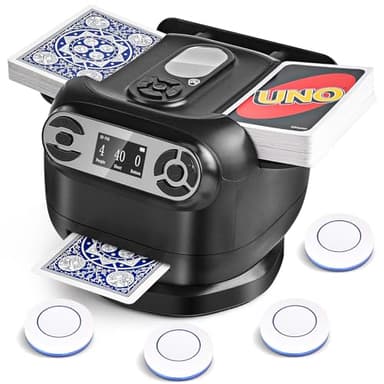 Automatic Card Shuffler & Dealer Machine - 1-Min Setup, 4 Remotes for 2-8 Players, USB-C Rechargeable, Compatible with UNO & Texas Hold'em–Perfect for Family Game Night, Poker Nights & Camping Trips