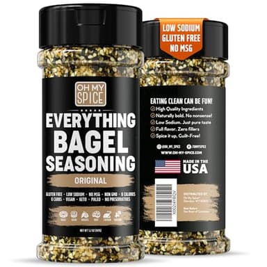 Everything Bagel Seasoning Blend - Gluten Free & Low Sodium Avocado Toast Seasoning. Vegetable Seasonings with Spices & Toasted Sesame Seeds. Egg, Meat & Salmon Keto Seasonings. Salad Toppings. 5.2oz