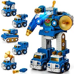 hahaland 5 Year Old Boy Birthday Gift - STEM Toys for Ages 5-7, Toy for 5 6 Year Old Boy, 5 in 1 Building Take Apart Trucks Transform to Robot, Boys Toys Stocking Stuffers Christmas Grandkids Gifts