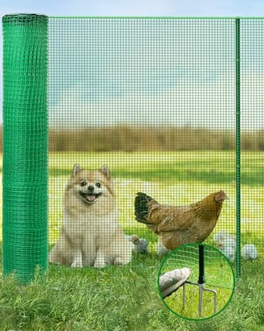 JivaJot Temporary Fence with Posts, 40" Hx50'L Garden Fence Animal Barrier with Metal Ground Spikes, Temporary Fencing for Garden Backyard Outdoor Animal Protect