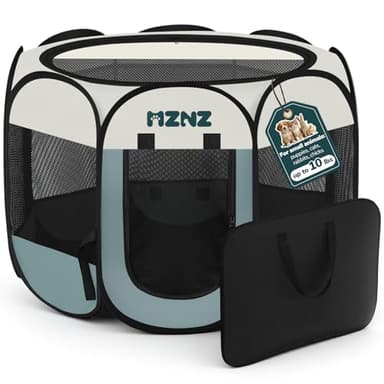 MZNZ Dog Cat Playpen, Portable Small Animal Playpen Crate Indoor for Dogs Cats Rabbits, Foldable Guinea Pigs Bunny Cage Enclosure for Outdoor, Pop Up Dogs Cats Tent Kennel with Carrying Case, Grey