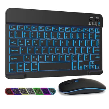 SOPPY Portable Bluetooth Keyboard and Mouse with Backlight, Rechargeable Mini Keyboard for Travel, Wireless, for iPad/Samsung Tab/Lenovo Tab/iOS/Android/Windows, US Layout (Black)