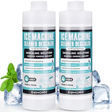 EUHOMY Ice Machine Cleaner Descaler, 32 Fl OZ Ice Maker Cleaner (8 Uses), Ideal Universal Descaling Solution for All Brands Ice Maker, Single Use Coffee and Espresso Machines (2 Bottles)