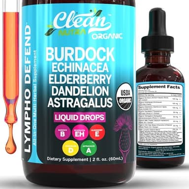 Organic Lymphatic Drainage Supplement | Lymphatic Support Drops | Burdock Root Echinacea Elderberry Dandelion Astragalus Milk Thistle Sea Moss Red Clover Cleanse Marigold Drop By Clean Nutra