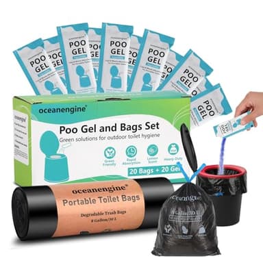 Portable Toilet Bags Poo Gel Set, 8 Gallon Camping Toilet Bag with Portable Absorbent Gel, Compostable Potty Bag for Camping Outdoor Hiking