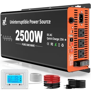 2500 Watt Sump Pump Battery Backup System, Pure Sine Wave Output, Professional Backup System in The Event of a Power Outage, Remote Controller with LCD Screen, Automatic Grid and Battery Switchover