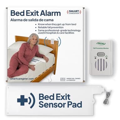 Smart Caregiver Bed Alarm for Elderly Adults – Fall Prevention System with 10"x30" Weight-Sensing Bed Pad – Automatically Alerts Caregiver When They Get Up