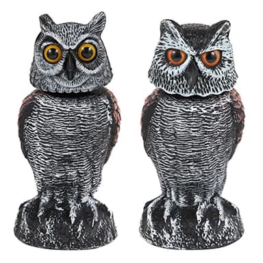 Hedoc 2 Pack Fake Owl Decoys to Scare Birds Away, Rotating Head Bird Deterrents, Nature Enemy Scarecrow Plastic Statues, Pest Repellent for Gardens and Patios