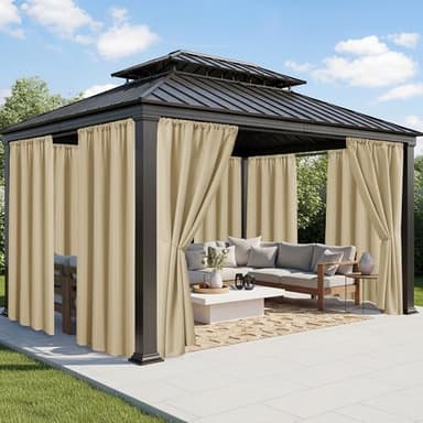 RichSets Outdoor Curtains for Patio Waterproof - 8 Panels Weatherproof Privacy Outside Curtains with Rod Pocket for Pergola, Gazebo, Porch, Cabana, Balcony, 54 x 84 Inch, Cream
