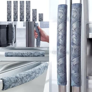 Volecy Set of 6 Refrigerator Door Handle Covers, Washable Velvet Fabric Appliance Handle for Fridge Microwave Stove Dishwasher Catch Stains Dust Fingerprint Prevent Ice hot Hand (Wind Grey)