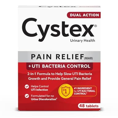 Cystex Dual-Action UTI Pain Relief & Prevention Tablets - 2-in-1 Formula Relieves Discomfort & Slows Bacterial Growth - Non-Staining - 48-Count
