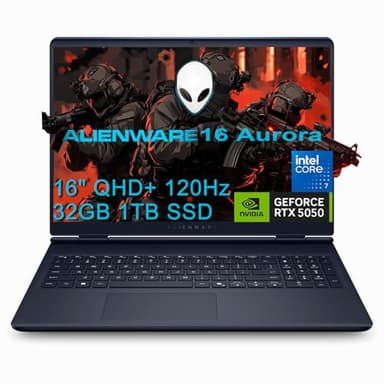 Alienware 16 Aurora Gaming Laptop (16" QHD+ 120Hz, Intel 10-Core 7 240H, 32GB DDR5 RAM, 1TB SSD, NVIDIA GeForce RTX 5050 8GB), White Backlit Keyboard, Wi-Fi 7, Ethernet, Webcam, Windows 11 Home