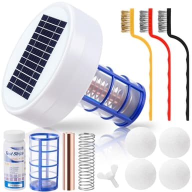 Qualirey Solar Pool Ionizer Automatic Floating Pool Cleaner, Water Ionizer with 4 Pcs Scum Eliminating Ball, for Above Ground and Inground Pools, up to 35, 000 Gallons (Without Light)
