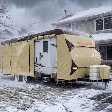 Umbrauto Travel Trailer RV Cover 20' ~ 22' – Upgraded 7-Layer Top Camper Cover, Waterproof & Windproof Heavy Duty Toy Hauler RV Cover for Winter Snow with Tongue Jack Cover, Gutter Covers