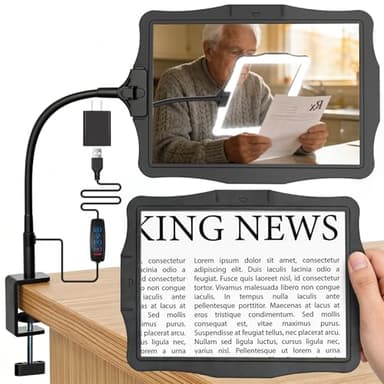 Magnifying Glass w/Light for Seniors Elderly Reading Full Page, Large Rectangular Lighted Magnifier w/Dimmable LED Desktop Lamp, Hands Free Magnifier for Crafts Painting Sewing Close Work