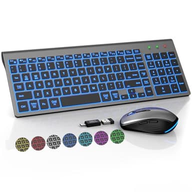 Wireless Keyboard and Mouse Combo Backlit - Compact Quiet Keyboard with RGB Mouse, Rechargeable, Slim, Sleep Mode, Portable Cordless Keyboard Mouse Set for Mac, Windows (Space Gray) - SABLUTE KM61PRO