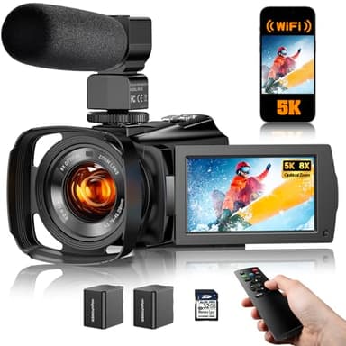 5K Video Camera Camcorder 8X Opitical Zoom Live Streaming Cameras 64MP WiFi Autofocus Vlogging Camera for Youtube with Full-color Night Vision, 3.6'' 270° IPS Touchscreen 32GB Card Video Recorder