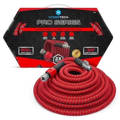 HydroTech 200 ft Expandable Garden Hose - Pro Series, 2x Max Flow, 3/4" No-Kink Flexibility, Lightweight Hose for Lawn, Garden, Car Washing, Deck and Patio Cleaning