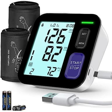 Blood Pressure Machine Upper Arm, 2 Size Cuffs Fit Arms from Medium 9"-17" to Extra Large XL Cuff 13"-21", Accurate Automatic Digital BP Monitor Home Use, Large Backlit LCD, BP Cuff with 2-User Mode