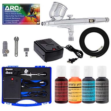 Master Airbrush Cake Airbrush Decorating Kit with Dual-Action Air brush, Mini Compressor, 4 Chefmaster Food Colors, Hose, Storage Case and How-To-Airbrush ARC Link Card