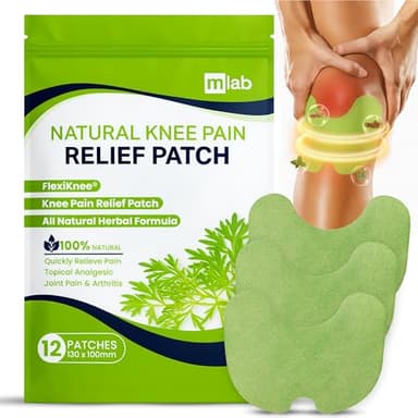 FLexiknee Warming Herbal Pain Patches for Knees w/ 12-Hour Extra Strength & Adhesion - Bone-on-Bone, Joint Ache, Muscle Soreness Support - 12 Heat Patches for Pain Relief for Knees, Back & Neck
