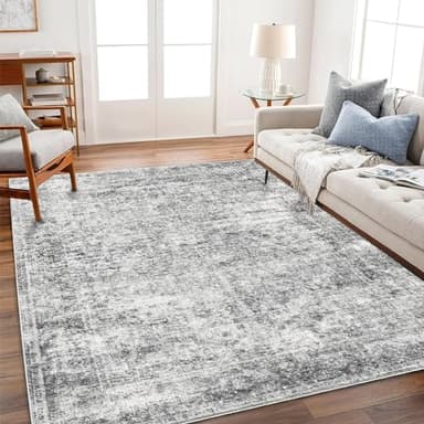 CHAMPLANT Area Rug 4x6 Washable Rug Gray Vintage Traditional Floor Cover Foldable Thin Retro Accent Indoor Distressed Non Slip Carpet Floral Print Mat Bedroom Living Room Bathroom