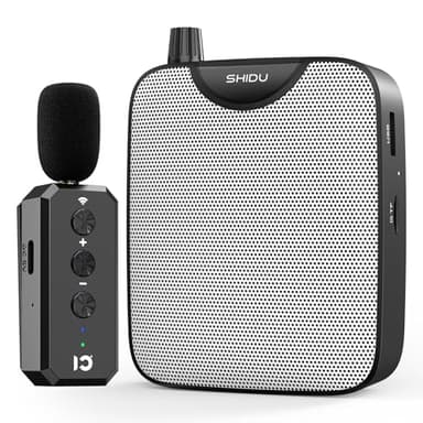 SHIDU 35W Power Voice Amplifier with Bluetooth Wireless Lavalier Microphone, Portable Teacher Mic with Speaker Personal Clip On Microphone System for Teacher Meeting Training-M500 (Black)