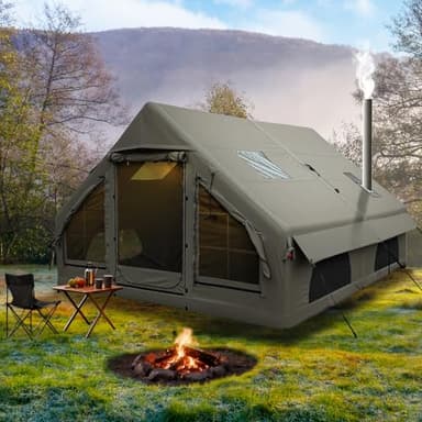 Large Luxury Inflatable Camping Tent,Wind & Rain Resistant,Breathable & Durable Wear-Resistant Fabric,Built-in Stove Jack,Fast Setup with Pump,All-Season Ready,Dual Doors,Mosquito-Proof Mesh Windows