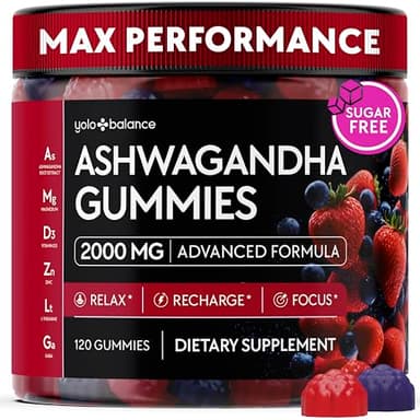 Ashwagandha Gummies – 120 Count - 2000 MG Ashwagandha Supplements with L-Theanine, GABA, Magnesium, Zinc & Vitamin D3 – Sugar-Free, Vegan, Non-GMO–Natural Support for Balance