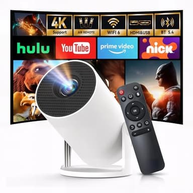 [Built-in Apps & 2026 Upgraded] Mini Projector with Wi-Fi 6 & Bluetooth 5.4, 1080P 4K Support Full HD, Auto Keystone 360° Portable Home Cinema Smart Projector for iOS/Android X1