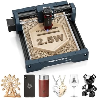 WIZMAKER Laser Engraver Machine, 2.5W Laser Engraver, Spot Size 0.04mm, Engraving Speed 12000mm/min, Supports WiFi/Hotspot/USB, Suitable for Wood, Leather, Acrylic, and Glass Materials