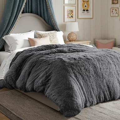 Bare Home Shaggy Fleece Duvet Cover Queen Size - Plush Duvet Cover - Super Soft & Luxury - Hidden Zipper Closure - All Season Bedding (Queen, Grey)