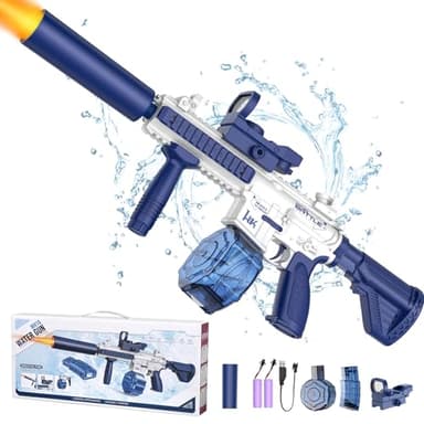 Electric Water Gun,Water Gun With Muzzle Light,Automatic Squirt Gun Long Range Blaster Up To 32 FT,Outdoor Party Shooting Game Toy With 2 Water Tanks & 2 Batteries,Ideal Summer Gift for Kids & Adults.