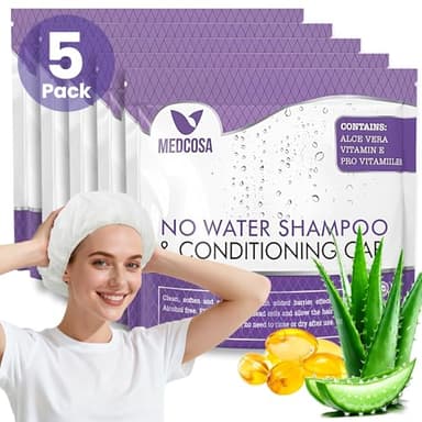 Medcosa Shampoo Caps No Rinse - Shampoo Caps for Bedridden Patients - Hassle-Free Hair Washing Cap for Elderly - Aloe, Vitamin E, Chamomile - 5-Pack