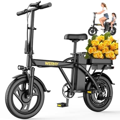 WERHY Electric Bike for Adults, 500W Motor, 22 MPH Max Speed Folding Ebike, 14" Electric Bicycles, Max 30/40/50 Miles Range (Pedal Assist Mode), Mini E Bikes