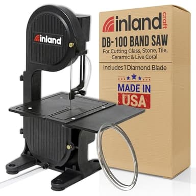 Inland Craft DB-100 Band Table Machine for Cutting Stained Glass, Diamond Blade Band, Lapidary Slab Saw, Rock, Coral & Stone Polisher, Hobby Bandsaw, Lampworking Glass Grinding, 115V Only - Black