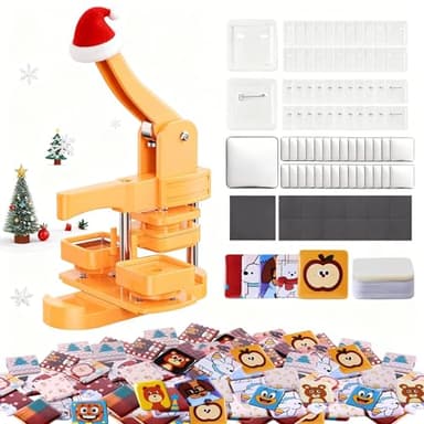 Alldeer-Square-Button-Maker-Machine, 50mm/1.97 inch Fridge Magnet Button Maker Kit, with 50pcs Magnet Supplies + 50pcs Plastic Pinback Supplies, Easy Craft Tool for DIY Gifts