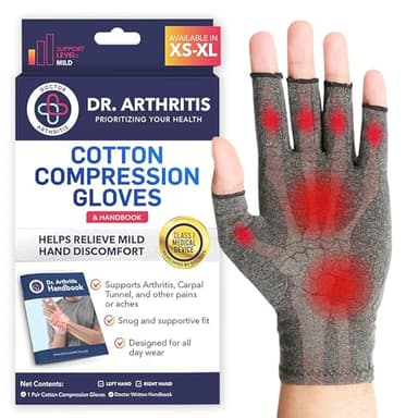 Doctor Developed Compression Gloves for Women and Men, Open-Finger Arthritis Gloves for Carpal Tunnel, Typing & Hand Pain Relief, With Doctor Handbook (Grey, M)