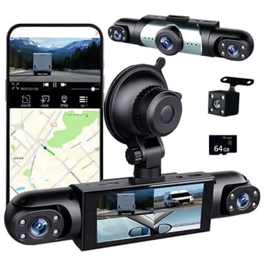 4 Channel Dash Cam 360° View, 1080P Front and Rear Inside, Left Right Dash Camera for Cars, Night Vision, WiFi & APP Control, G-Sensor, Loop Recording with 64GB SD Card (Y108WiFi+64G)