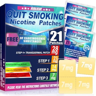 RBUGR Nicotine Patches Step 1+, 21mg Upgraded to 28mg (4 * 7mg), Quit Smoking Patches, Stop Smoking Aids That Work Within 2 Weeks, 24-Hour Nicotine Patch for Transdermal Delivery (21 Patches)