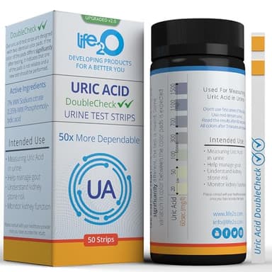 life2O DoubleCheck ✓✓ Uric Acid Urine Test Strips, 50x More Dependable Urinalysis Testing Kit for Gout, Kidney Function, Dietary Intake, Metabolism, Kidney Stones and More