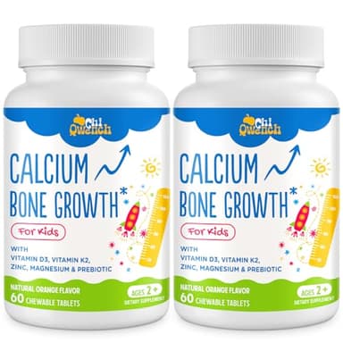 500 MG Calcium Supplement with Vitamin D3 & K2, Zinc, Magnesium & Prebiotics. Kids Vitamins for Kids' Height. Bone Strength, High Absorption, Orange Chewables, Gluten Free, 120 Tabs
