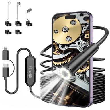 Endoscope Camera with Light, 1920P HD Borescope with 8 Adjustable LED Lights, Borescope with 16.4ft Semi-Rigid Snake Camera with Light, 7.9mm IP67 Waterproof Inspection Endoscope for iOS and Android