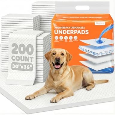 doporro 200 Count Puppy Pads Extra Large 36x30 with Adhesive Tapes, Super Absorbent Disposable Dog Pee Pads, Leakproof 6-Layer Pet Training Pads for Large Dogs, Furniture & Floor Protection