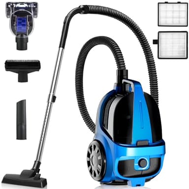 1600W Canister Vacuum Cleaner, Bagless Vacuum Cleaner with 45kPa Strong Suction, 4L Large Dust Cup, Variable Speed Control, 5 Tools, Lightweight Canister Vacuum for Home, Pet, Carpet, Hard Floor, Blue