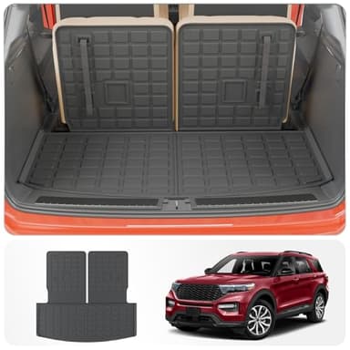 Thinzyou Cargo Mat Compatible with 2020-2025 2026 Ford Explorer Trunk Mat Cargo Liner Seat Back Cover Protector TPE All Weather Trunk Liner 2025 Explorer Accessories (Trunk Mat with Backrest Mats)