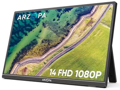 ARZOPA Portable Monitor Kickstand, 14.0" Ultra Slim Portable Laptop Monitor FHD 1080P External Display with Dual Speakers Second Screen for Laptop PC Phone Xbox PS4/5 Switch-A1S