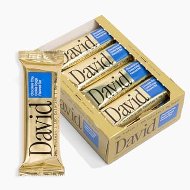 David High Protein Bars - 0g of Sugar, Low Carb, Gluten Free - 28g of Protein, 150 Calories - On-The-Go Snack - Chocolate Chip Cookie Dough Flavor, Pack of 12