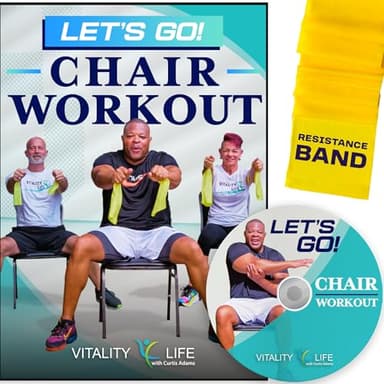 Chair Exercises for Seniors DVD + Band. Fun seated exercise videos. Chair workouts for seniors DVD. Chair aerobics for seniors DVD. Resistance bands DVD workout Videos for women, men, beginners.